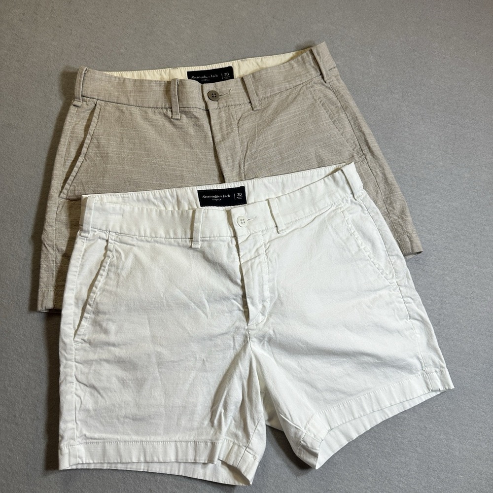 Abercrombie & Fitch Stretch Chino Shorts Womens Size 30 (10) White & Khaki Lot 2